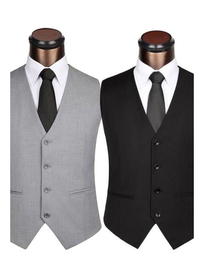 Solid Back Straps Detailed Waistcoat Grey - Image 3