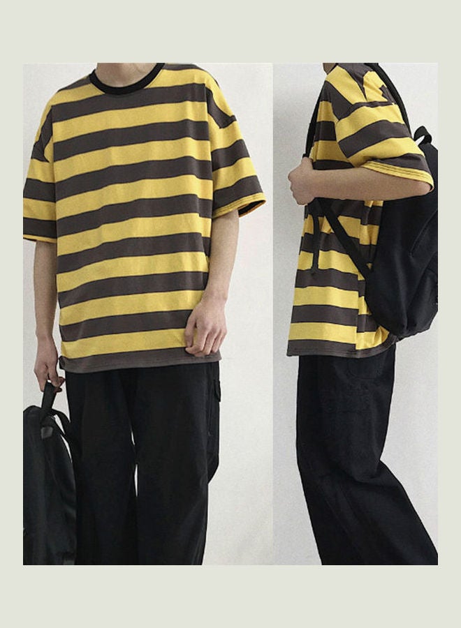 Men Stylish O Neck Short Sleeve Horizontal Stripes Bottoming Top Cotton T-shirt White - Image 4