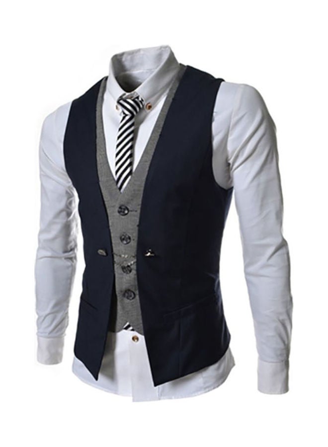 بدلة عمل بدون أكمام بفتحة رقبة على شكل حرف V وقصة ضيقة من قطعة واحدة متعدد الألوان - Image 1