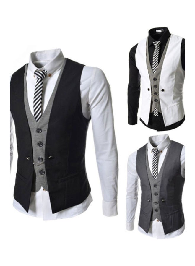 بدلة عمل بدون أكمام بفتحة رقبة على شكل حرف V وقصة ضيقة من قطعة واحدة متعدد الألوان - Image 5