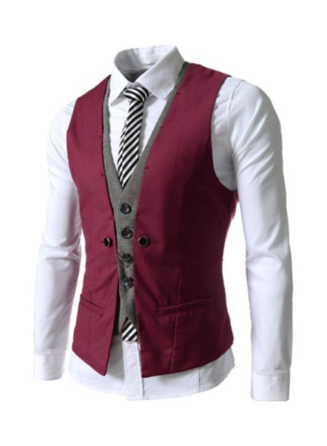 Sleeveless V Neck Single-breasted Slim Gilet Business Suit Top Waistcoat multicolour  - Image 1