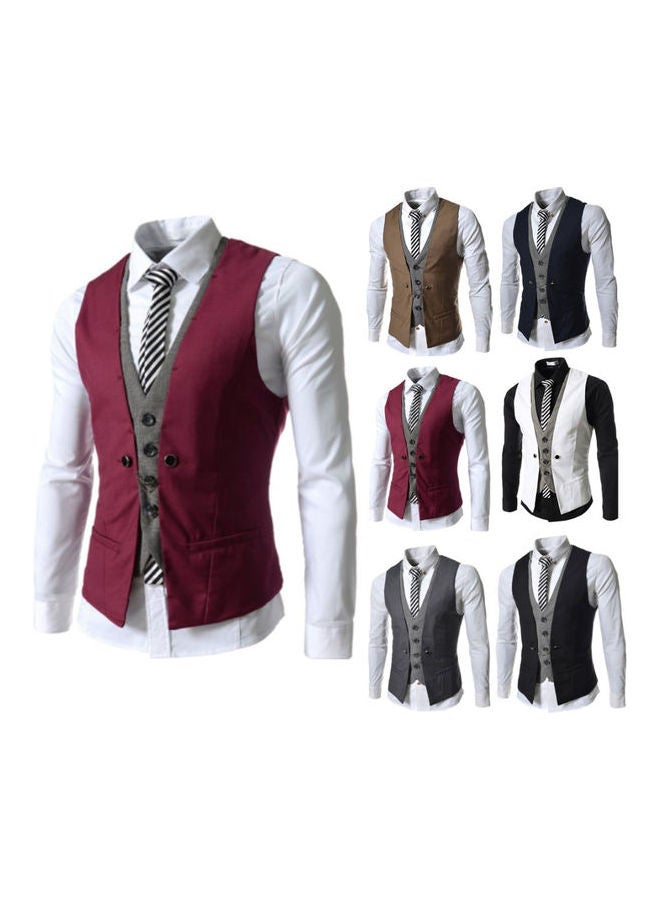Sleeveless V Neck Single-breasted Slim Gilet Business Suit Top Waistcoat multicolour  - Image 2