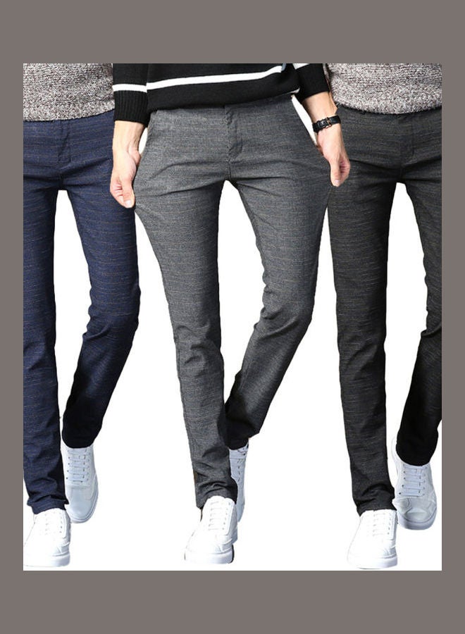 Men Solid Color Zip Button Closure Pockets Straight Long Pants Business Trousers Blue - Image 2