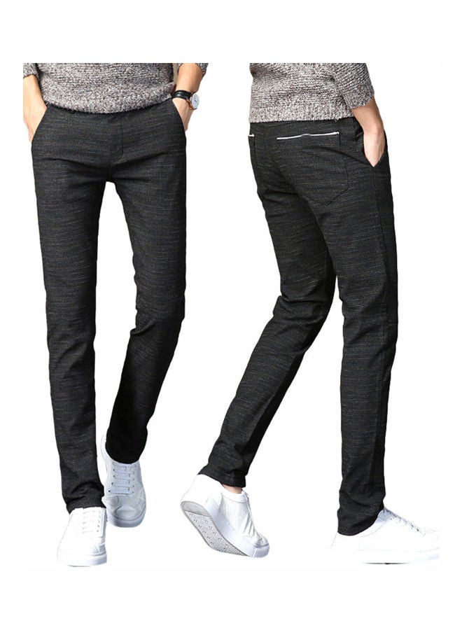 Men Solid Color Zip Button Closure Pockets Straight Long Pants Business Trousers Blue - Image 3
