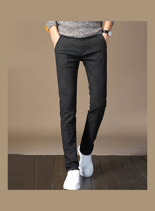 Men Solid Color Zip Button Closure Pockets Straight Long Pants Business Trousers Blue - Image 5