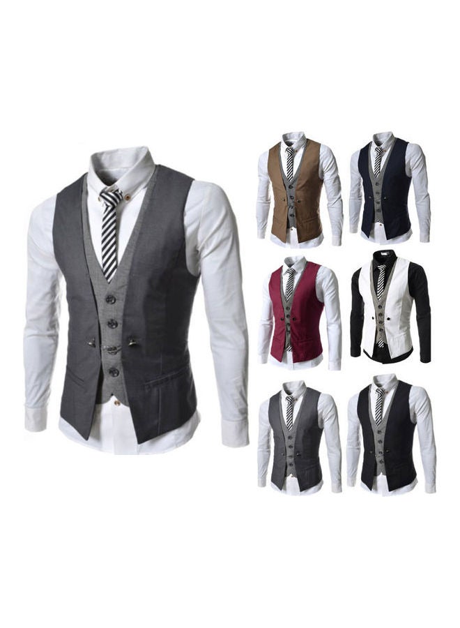 Sleeveless V Neck Single-breasted Slim Gilet Business Suit Top Waistcoat multicolour  - Image 3