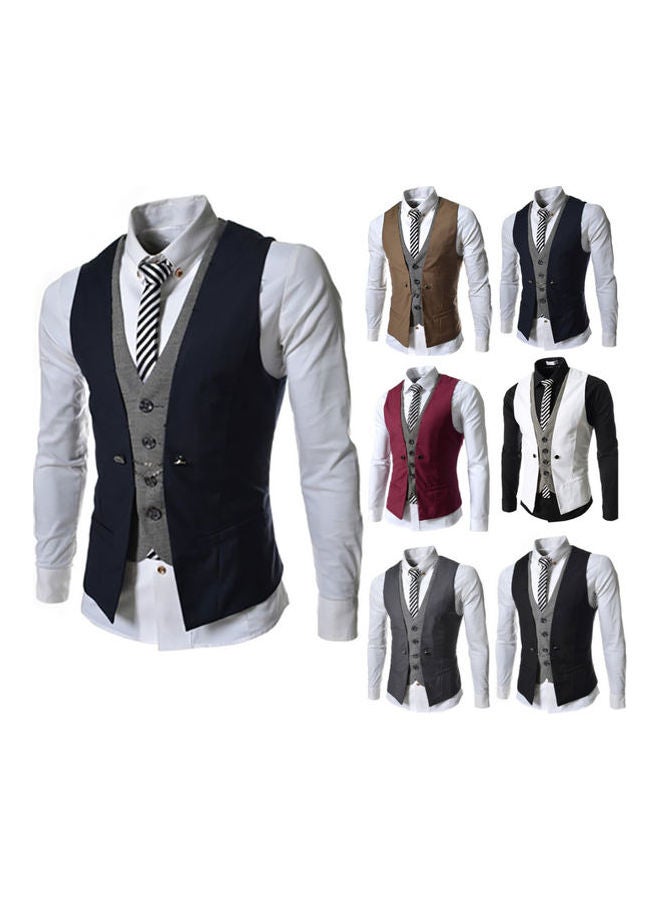 Sleeveless V Neck Single-breasted Slim Gilet Business Suit Top Waistcoat multicolour  - Image 4