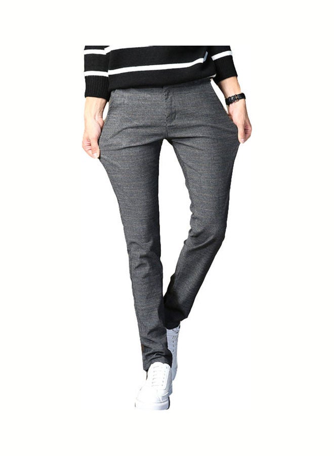 Men Solid Color Zip Button Closure Pockets Straight Long Pants Business Trousers Grey - Image 1