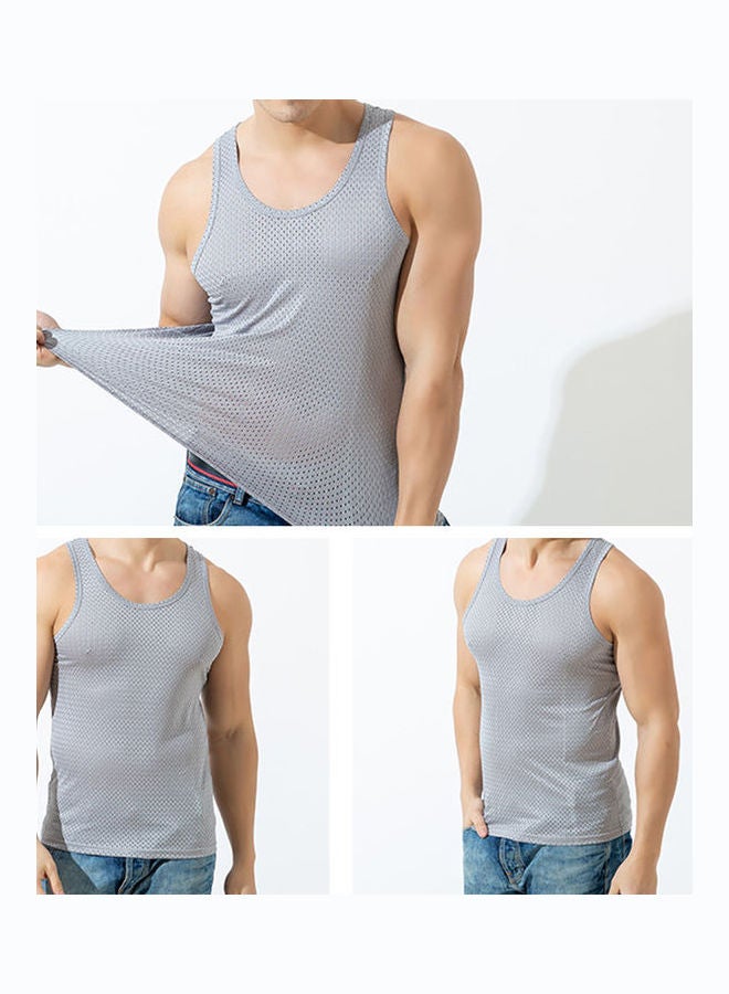 Sporty Sleeveless O Neck Solid Color Mesh See-Through Top Slim Workout Vest multicolour - Image 5