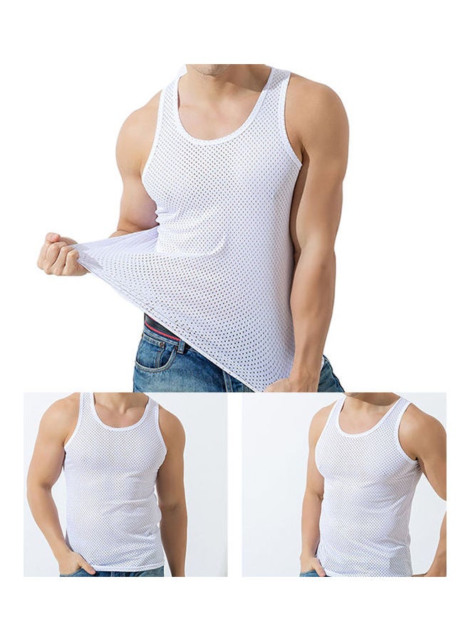 Sporty Sleeveless O Neck Solid Color Mesh See-Through Top Slim Workout Vest multicolour - Image 3