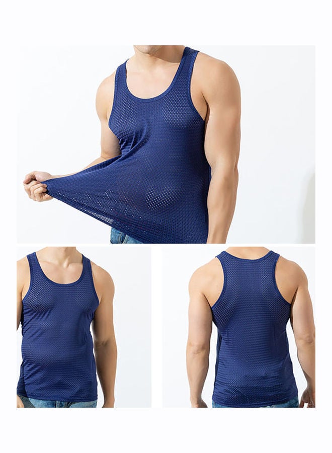 Sporty Sleeveless O Neck Solid Color Mesh See-Through Top Slim Workout Vest multicolour - Image 5