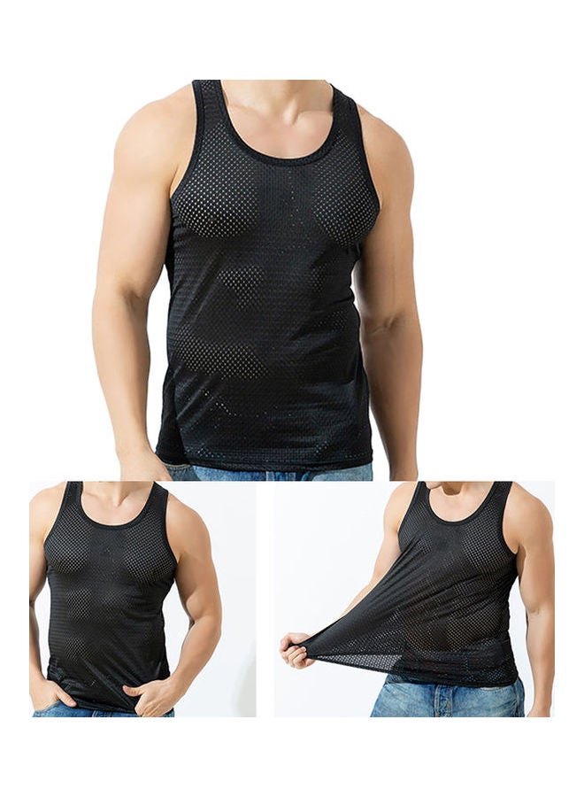 Mesh Detail See-Through Vest Wine Red - Image 5