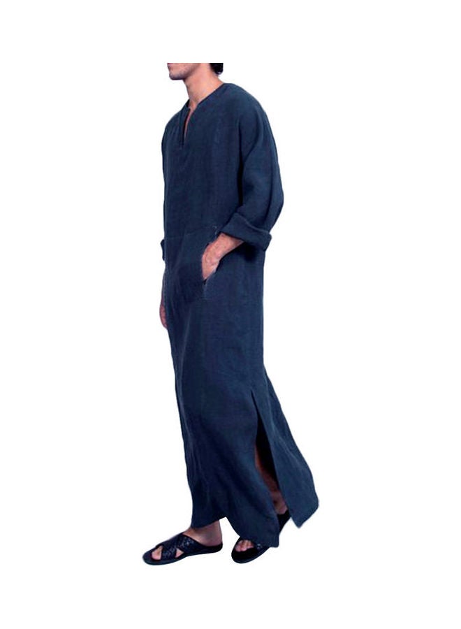 Generic Solid V Neck Dress Dark Blue#  - Image 1