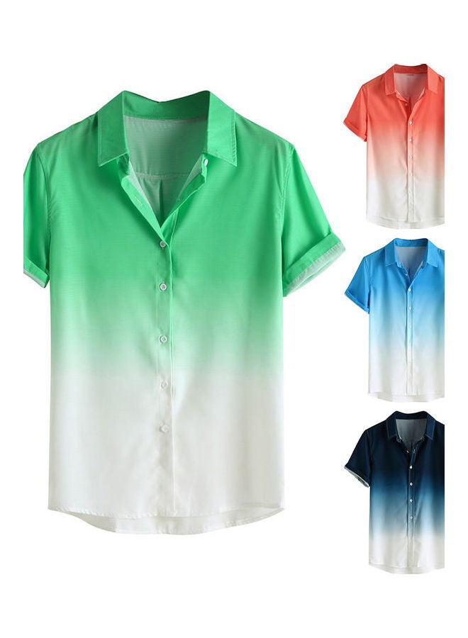 قميص رجالي أنيق بأكمام قصيرة وياقة مطوية للأسفل وأزرار بطبعة ألوان متدرجة أخضر - Image 3