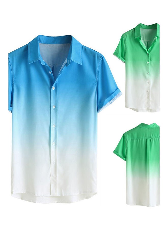 قميص رجالي أنيق بأكمام قصيرة وياقة مطوية للأسفل وأزرار بطبعة ألوان متدرجة أخضر - Image 5