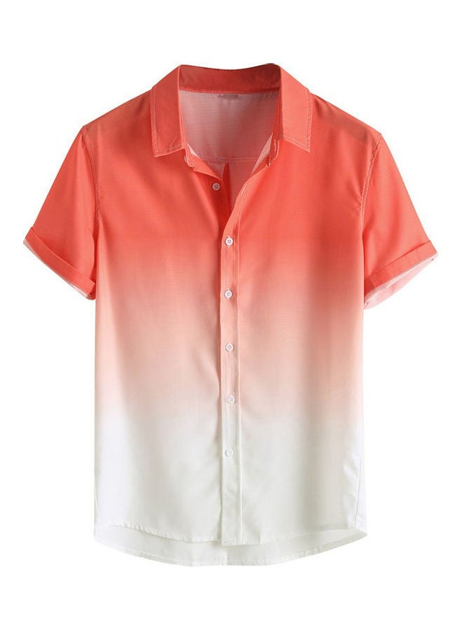 Stylish Men Short Sleeve Turn Down Collar Gradient Color Print Buttons Shirt Orange  - Image 1