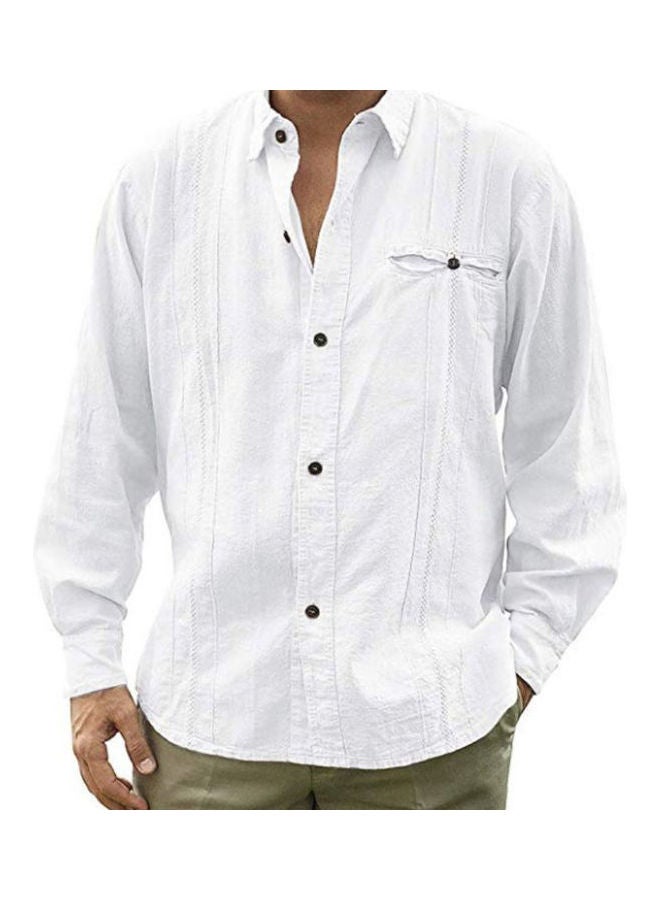 قميص لون موحد بأكمام طويلة أبيض - Image 1