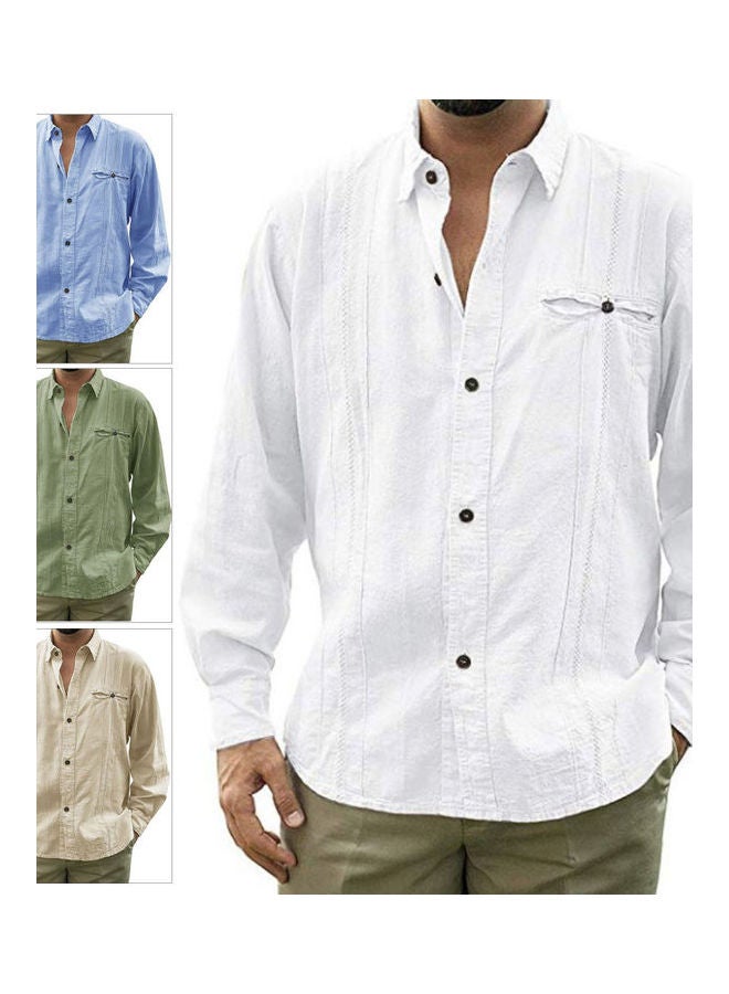 قميص لون موحد بأكمام طويلة أبيض - Image 3