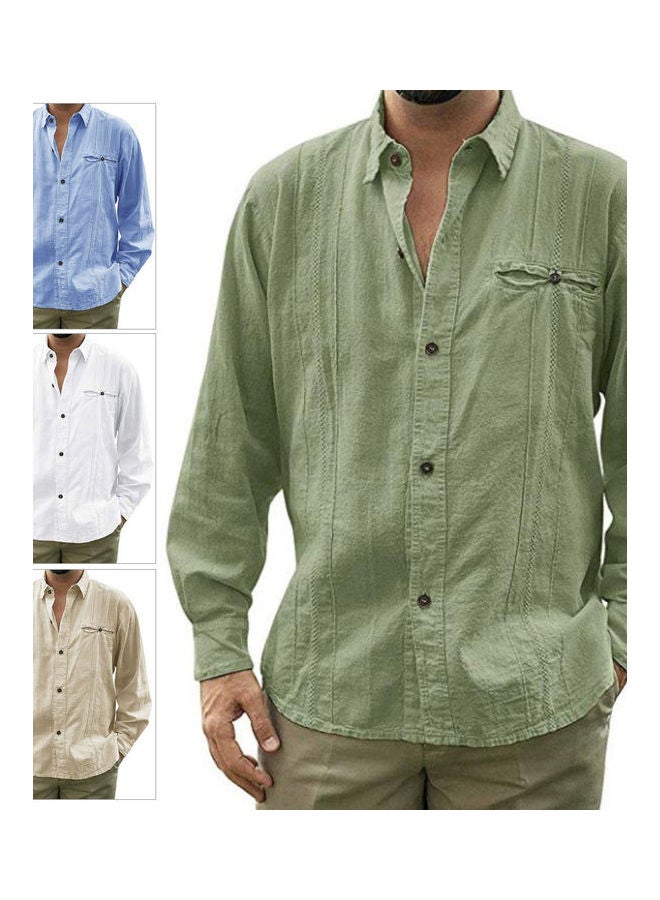 قميص لون موحد بأكمام طويلة أبيض - Image 4