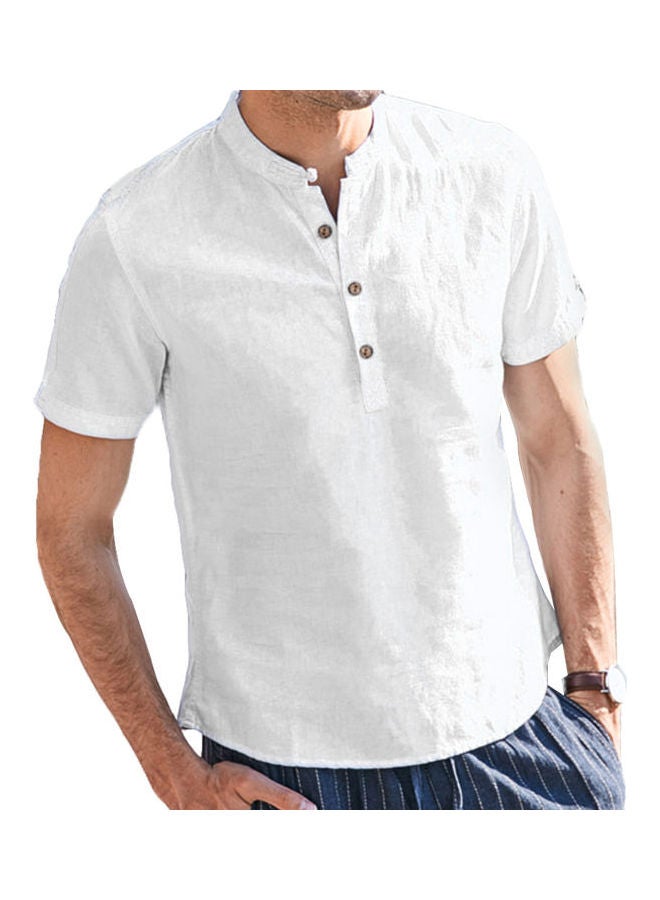 قميص سادة بأكمام قصيرة أبيض - Image 1