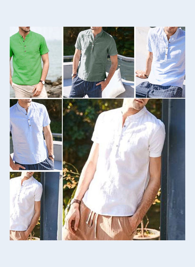 قميص سادة بأكمام قصيرة أبيض - Image 3