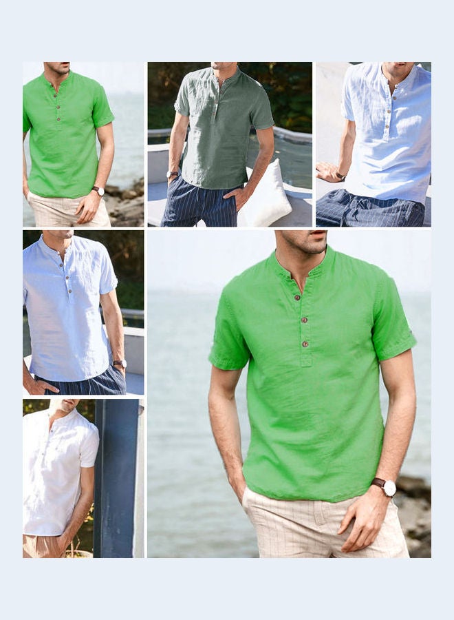 قميص سادة بأكمام قصيرة أبيض - Image 4