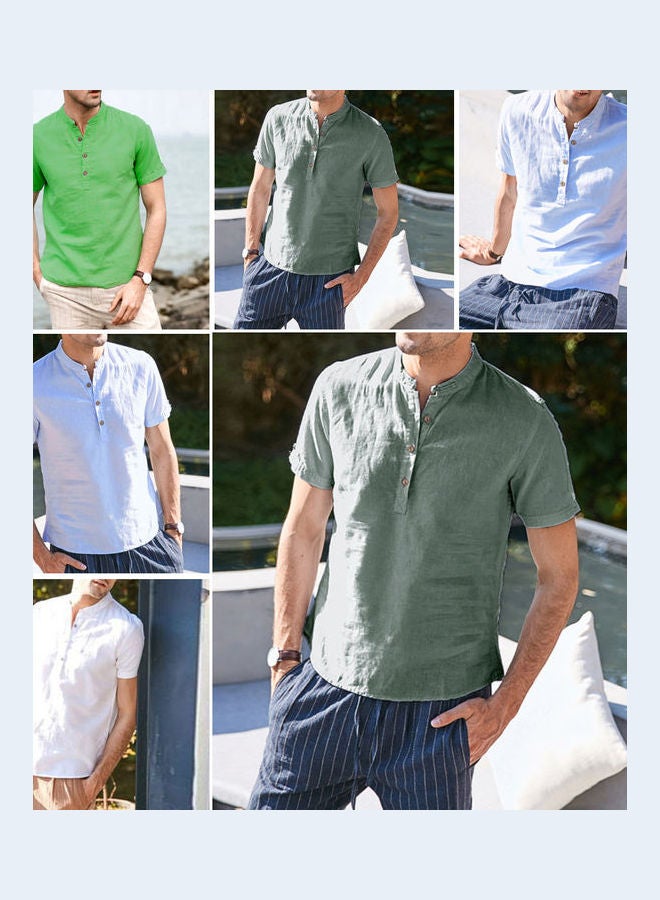 قميص سادة بأكمام قصيرة أبيض - Image 5