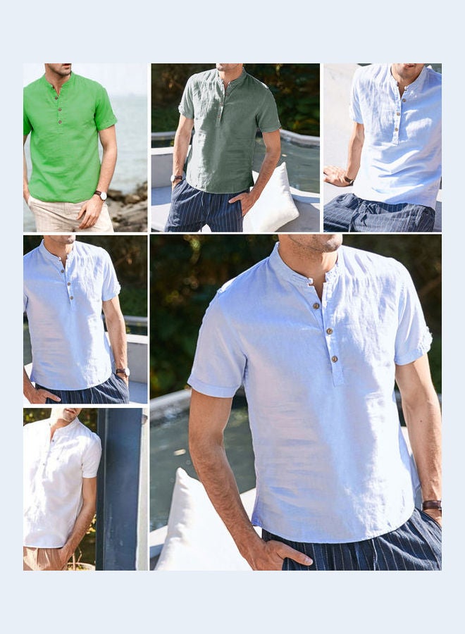 قميص سادة بأكمام قصيرة أبيض - Image 2