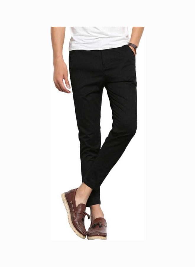 Men Casual Solid Color Elastic Pockets Thin Long Straight Trousers Suit Pants Black - Image 1