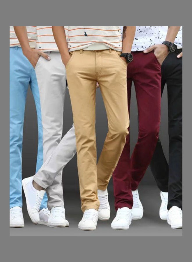 Casual Pockets Cotton Long Pants Straight Trousers multicolour - Image 2