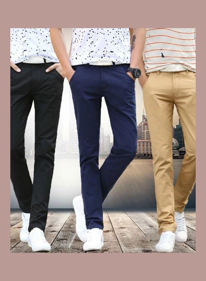 Casual Pockets Cotton Long Pants Straight Trousers multicolour - Image 3