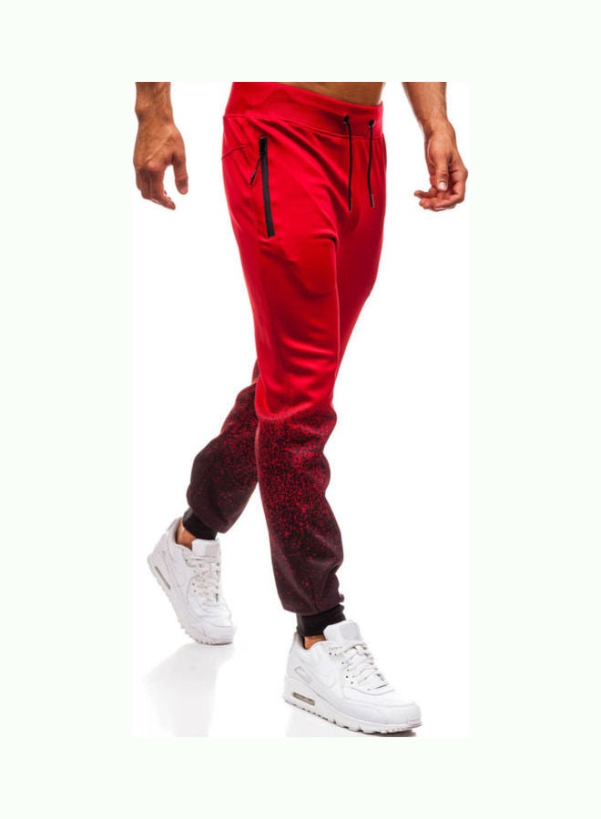 Casual Men Gradient Color Drawstring Sports Jogger Pants Trousers Sweatpants Red  - Image 2