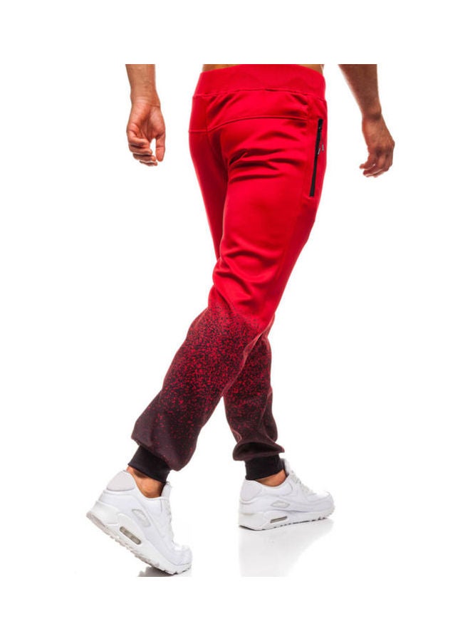 Casual Men Gradient Color Drawstring Sports Jogger Pants Trousers Sweatpants Red  - Image 3