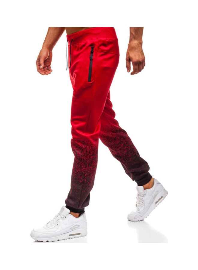 Casual Men Gradient Color Drawstring Sports Jogger Pants Trousers Sweatpants Red  - Image 4