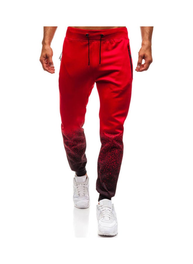 Casual Men Gradient Color Drawstring Sports Jogger Pants Trousers Sweatpants Red  - Image 1