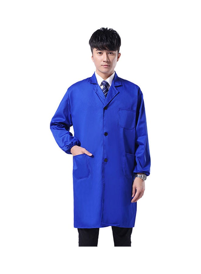 Men Dustproof Long Short Sleeve Buttons Pockets Warehouse Lab Coat Work Clothing Cobalt Blue  - Image 1