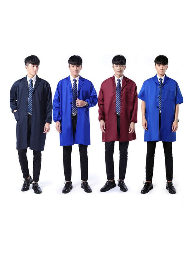Men Dustproof Long Short Sleeve Buttons Pockets Warehouse Lab Coat Work Clothing Cobalt Blue  - Image 2