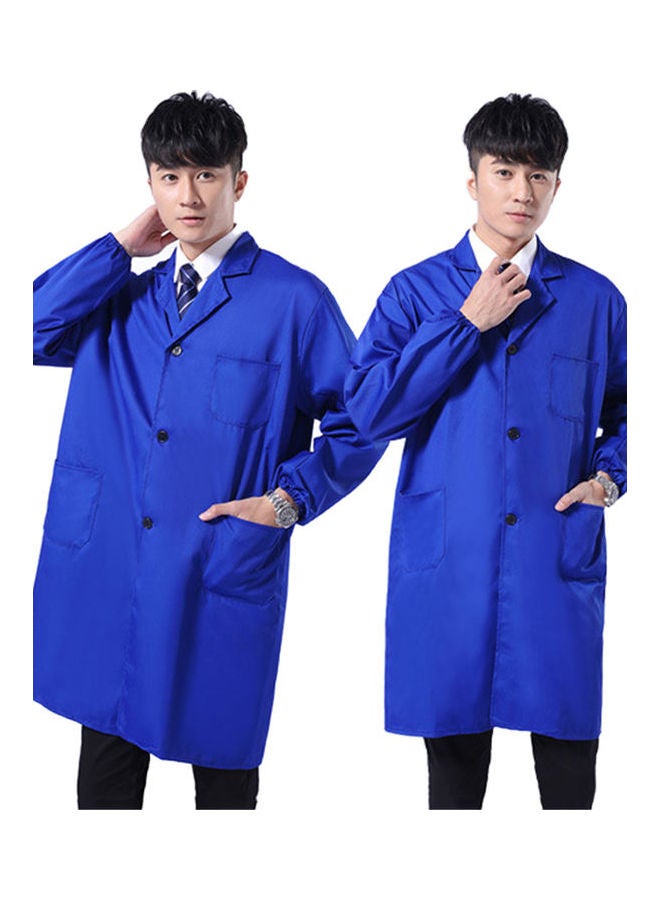 Men Dustproof Long Short Sleeve Buttons Pockets Warehouse Lab Coat Work Clothing Cobalt Blue  - Image 3