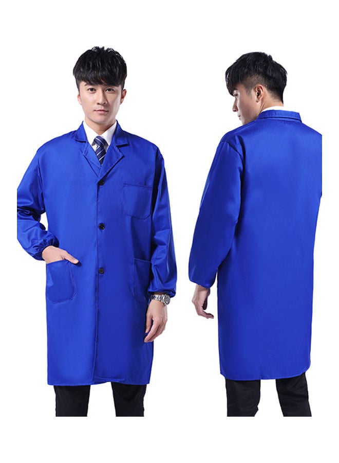 Men Dustproof Long Short Sleeve Buttons Pockets Warehouse Lab Coat Work Clothing Cobalt Blue  - Image 4