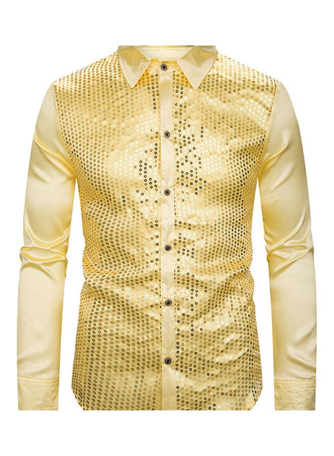 Long Sleeve Turn Down Collar Shiny Sequins Shirt Performance Top multicolour - Image 1