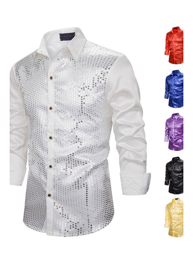 Long Sleeve Turn Down Collar Shiny Sequins Shirt Performance Top multicolour - Image 3