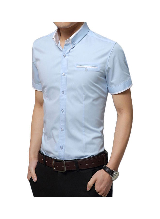Solid Button Detail Shirt Light Blue - Image 1