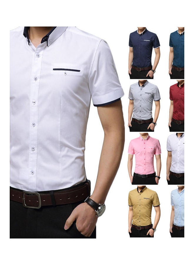 Solid Button Detail Shirt Light Blue - Image 3