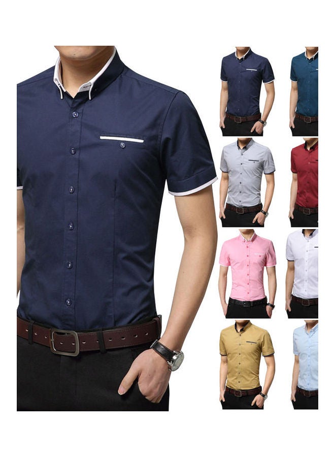 Solid Button Detail Shirt Light Blue - Image 5