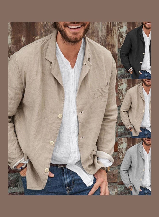Generic - Men Autumn Casual Solid Color Long Sleeve Single-breasted Blazer Coat Jacket Grey - Image 1