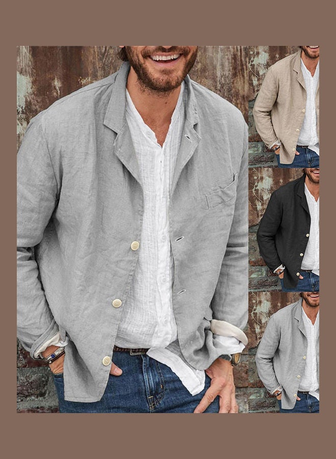 Generic - Men Autumn Casual Solid Color Long Sleeve Single-breasted Blazer Coat Jacket Grey - Image 1