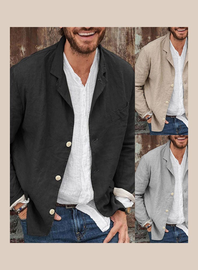 Generic - Men Autumn Casual Solid Color Long Sleeve Single-breasted Blazer Coat Jacket Grey - Image 1
