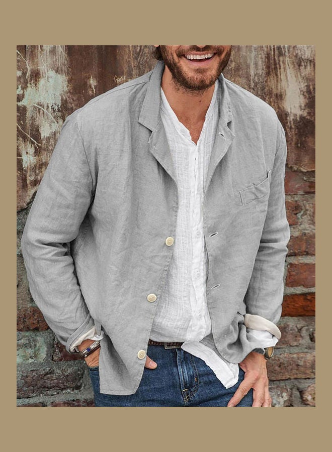 Generic - Men Autumn Casual Solid Color Long Sleeve Single-breasted Blazer Coat Jacket Grey - Image 1