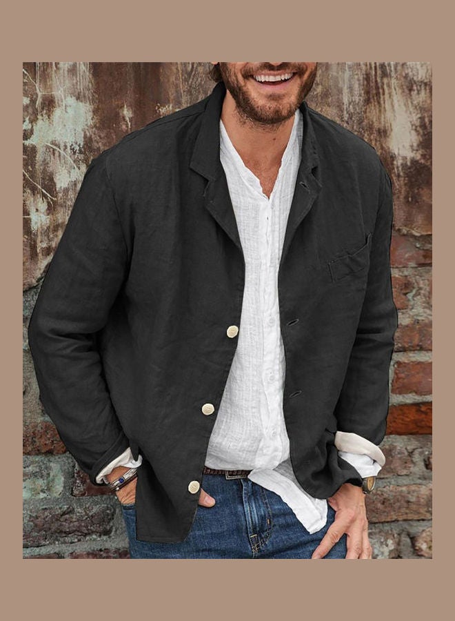 Generic - Men Autumn Casual Solid Color Long Sleeve Single-breasted Blazer Coat Jacket Grey - Image 1