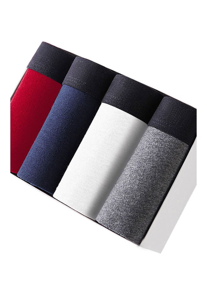 4-Piece Elastic Cotton Boxers Blue/White/Grey  - Image 1